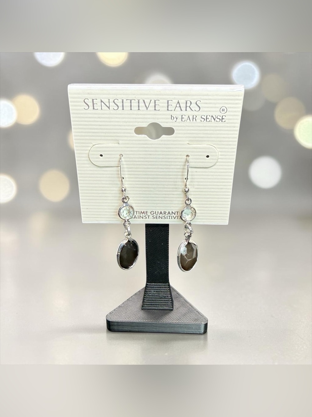 🤎Sensitive Ears by Ear Sense🤎Silver Drop Earrings w/Faceted Brown Stones/NIP